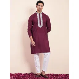 Satwaa Floral Yoke Design Mandarin Collar Chikankari Cotton Silk Straight Kurta-picture-40
