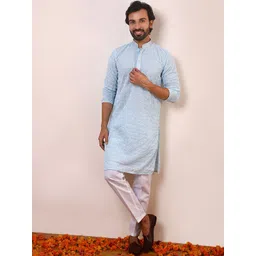 Satwaa Men Ethnic Motifs Embroidered Thread Work Georgette Kurta-picture-11