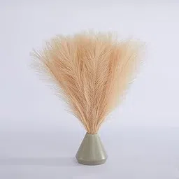 SATYAM KRAFT 6 Pcs Faux Pampas Grass | Small Fluffy Artificial Flowers for Home Decor, Bedroom, Office, Table Decoration & DIY Crafts (Without Vase Pot) (Beige)-picture-16