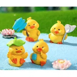 satyam kraft 1 Set Duck Miniature for Home,Office, Restaurant, Figurines,Garden Decor 4 Piece Decorative Showpiece - 3 cm-picture-10