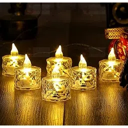 SATYAM KRAFT 6 Pcs LED Tea Light Candles | Flameless & Smokeless Diya | Decorative Acrylic Design | Home Décor, Gifting, Festival, Anniversary, Birthday, Wedding, Pooja, Mandir Room Decor (Yellow)-image-16