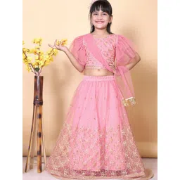 satyamfab Girls Embroidered Thread Work Ready To Wear Net Lehenga & Blouse With Dupatta-picture-27