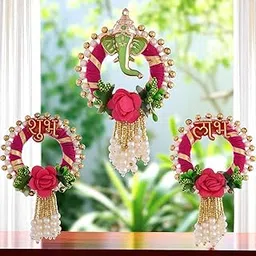 SAUDEEP INDIA 3 Inch Shubh Labh Door Hanging | Ganesh Ji Design | Auspicious Entrance & Pooja Room Decor for Diwali, Housewarming & Good Luck(Pink)-picture-34