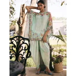 SAUNDH Printed Mandarin Collar Neck Kaftan Top With Dhoti Pant Co-Ords image 1
