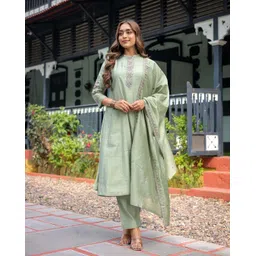 savanipetal Women Embroidered, Chikan Embroidery Silk Blend Anarkali Kurta With Attached Dupatta-picture-22