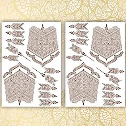 S.A.V.I 2 Sheets Henna Mehendi Tattoo Stickers - Waterproof, Natural Color, Women's Temporary Body Art - 21x15cm-picture-24