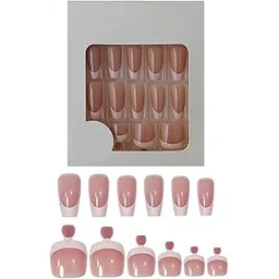 S.A.V.I 48 Pcs Nude French Coffin Press On Nails Combo for Hands & Feet | Long Glossy Fake Nails Set | Reusable Manicure & Pedicure Tips Kit for Women & Girls | Nail Art Extension Look-picture-27