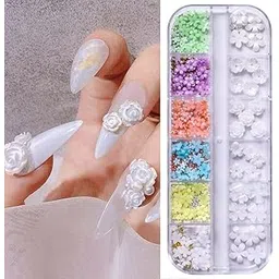 S.A.V.I Colorful Flower Nail Art Decorations - 12 Grids of 3D Metal Beads, Rhinestones, and Pearls - DIY Manicure Accessories for Women and Girls-picture-40