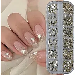 S.A.V.I Crystal Nail Art Rhinestones Kit – 3D Flatback Glass Stones in 6 Shapes & Sizes – Nail Gems for Women & Girls – Silver DIY Manicure Decoration with Picker Pencil & Tweezer-picture-34