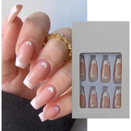 s.a.v.i 24 PCs Long Coffin Shape French Manicure | Press-on Fake Nails | Reusable-picture-19