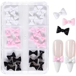 S.A.V.I 3D Bowknot Nail Art Decorations - 30 PCs | Multi-Color Nail Charms (Black, White, Pink) | Cute Bow Nail Accessories for DIY Manicure, Acrylic Nails | Small Storage Box Included-picture-48