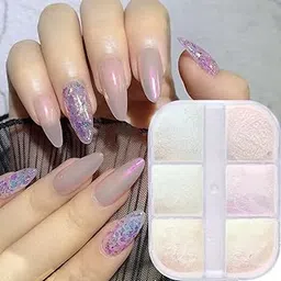S.A.V.I 6 Grids Nail Art Kit Box, Aurora Chrome Pigment Mirror Powder, Pearl Glitter, Nail Art Dust Design, Nail Decoration Accessories, DIY Manicure Trending for Women Girls-picture-37