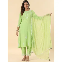 SAVI Heavy Embroidered A Line Kurta & Trousers set with Dupatta-picture-16