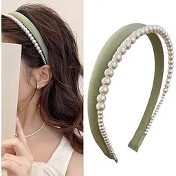 s.a.v.i Women’s Green Satin Hairband with Pearls | Stylish Double Layered Padded Headband for Girls | Trendy & Comfortable Hair Accessory for Daily, Weddings, Parties & Gifting-picture-33