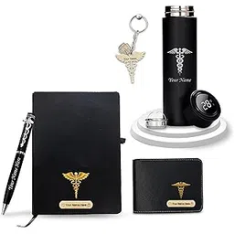 savri Stainless Steel Personalized Doctor's Gift Set-:Key-Chain,Black Water Bottle, Pen,Wallet & Diary- Personalize With Doctor Name. Customized Gift for Doctors, Surgeons & Medical Students-picture-10