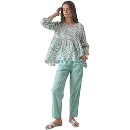 say Blue V-Neck Pure Cotton Printed Co-ords Set for Women SE-CS-161_P-picture-40