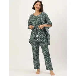 Say Green Cotton Regular Fit Floral Print Night Suit-picture-20