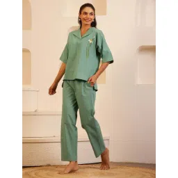 Say Green Cotton Regular Fit Night Suit image 1