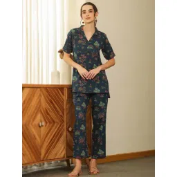 SAY Navy Blue Floral Printed Night Suit-picture-46