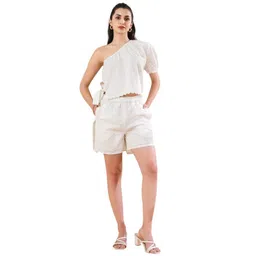 say White Round Neck Pure Cotton Printed Co-ords Set for Women AURA-42_P image 1