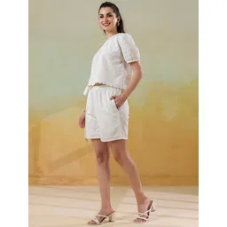 say White Round Neck Pure Cotton Printed Co-ords Set for Women AURA-42_P image 5