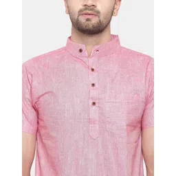 Sayesha Men Pink Solid Cotton Short Kurta image 3