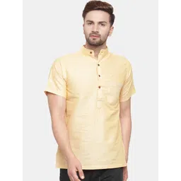 Sayesha Men Yellow Solid Short Cotton Kurta-picture-23