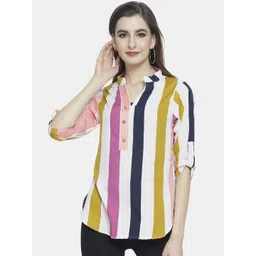 Sayesha Multicoloured Vertical Striped Roll-Up Sleeves Shirt Style Top-picture-25