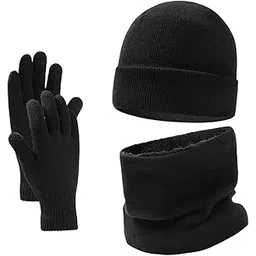 saz dekor Winter Hat Gloves Neck Warmer Scarf Wrap 3Pcs/Set for Cold Weather Women Men Black-picture-50