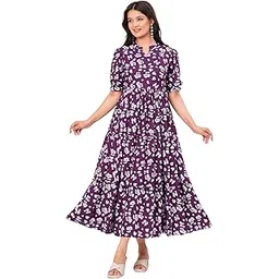 sb garments Women's Rayon Fabric Short Sleeve Flower Printed V Neck Long Anarkali Gown Dress for Wedding Party & Festive-picture-16