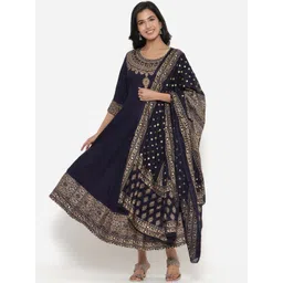 SBR BABA KURTI Women's Blue Ethnic Motifs Printed Thread Work Anarkali Kurta With Dupatta-picture-14