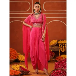 SCAKHI Embroidered Top Shrug With Skirt Co-Ords-picture-15