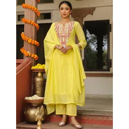 SCAKHI Women Ethnic Motifs Yoke Design Pure Cotton Kurta with Trousers & With Dupatta-picture-26