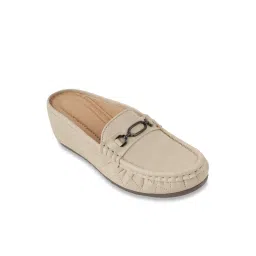 Scentra Women's Lacy Beige Mule Wedges image 3