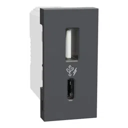 Schneider Electric Miluz Lara Anthracite 1 Module USB Charger With Input Voltage, 1M 12W A+C Type USB Charger, Anthracite-image-42