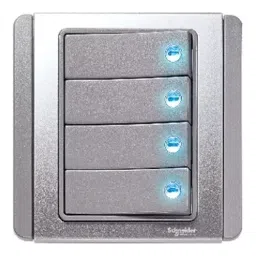 Schneider Electric NEO Horizontal Dolly Switch with Blue LED 4 Gang 2 Way 10 Amp Grey Silver, E3034H2EBGS-image-4