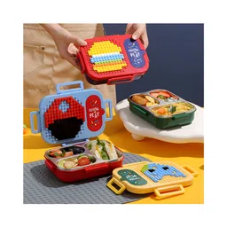 SCHOOLISH Children's Creative Pixel DIY Building Block Lunch Box with Food-Grade Stainless Steel Microwaveable Portable PP Lid- PACK OF 1 - COLOR MAY VARY-picture-28