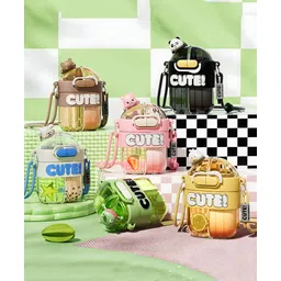 SCHOOLISH Cute Fashion Animal Cartoon Water Bottle with Adjustable Strap Water Bottle with Straw Leakproof for Sports, Camping, Travel - PACK OF 1 - COLOR MAY VARY-picture-10