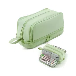 SCHOOLISH Large Capacity 3 Compartments Pouch, Pencil Case with Zipper Portable Handle, Aesthetic Pencil Case Stationery Organizer for Office College School Teen Girl Boy - PACK OF 1 - COLOR MAY VARY-picture-14