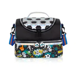 SCHOOLISH Soccer Theme Double Decker Cooler Insulated Lunch Bag for Boys&Girls&Men&Women with Adjustable Strap Lunch Bag for School CAPACITY (9L) - PACK OF 1- BLACK-picture-21