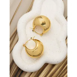 Scintillare By Sukkhi Korean Stainless Steel Gold-Plated Contemporary Shaped Hoop Earrings-picture-14