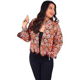 sclout Ethnic Jacket for Women Cotton Waist Coat Stylist Navratri Garba Hand Embroidery Kutchi Work Koti/Jacket/Waist Coat (Free Size 44")-picture-34