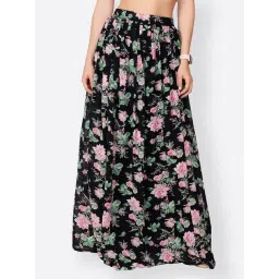 Scorpius Black & Pink Georgette Floral Print Skirt-picture-43