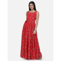 Scorpius Red Floral Print Maxi Dress With Belt-picture-41