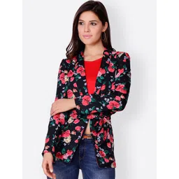 SCORPIUS Women Black & Pink Printed Open Front Shrug-picture-16