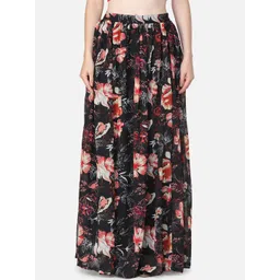 SCORPIUS Women Black & Red Floral Printed Pleated Flared Maxi Skirt-picture-19