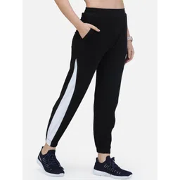 SCORPIUS Women Black & White Colourblocked Joggers image 2