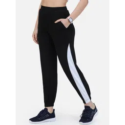 SCORPIUS Women Black & White Colourblocked Joggers image 4