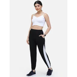 SCORPIUS Women Black & White Colourblocked Joggers image 5
