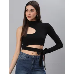 SCORPIUS Women Black One Shoulder Crop Top-picture-21
